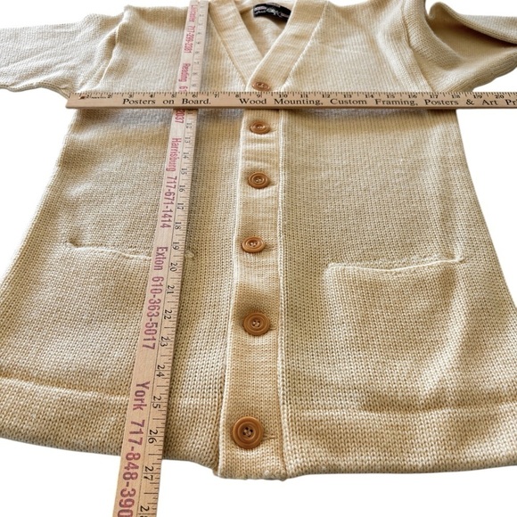 Vintage Cardigan Sweater Acrylic Men's Small Cream Grandpa Grunge Kurt Cobain - Picture 8 of 14